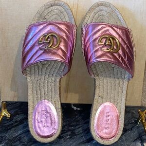 Gucci Nappa Silk Rosa Espadrille Flat Sandal